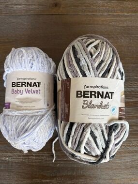 Bernat Baby Velvet in Sky Blue & Bernat Blanket Yarn in Gray Storm Variegated